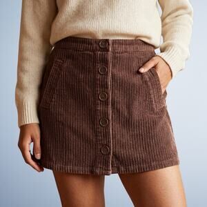 Forever 21 Brown Corduroy Button Front Mini Skirt High Waisted Size Medium